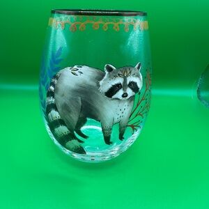 Hand-Painted Raccoon Wine Glass